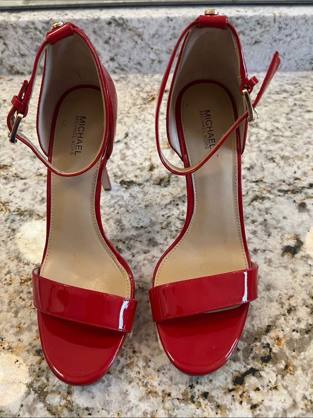 MICHAEL Michael Kors Red Patent Ankle-Strap Heels